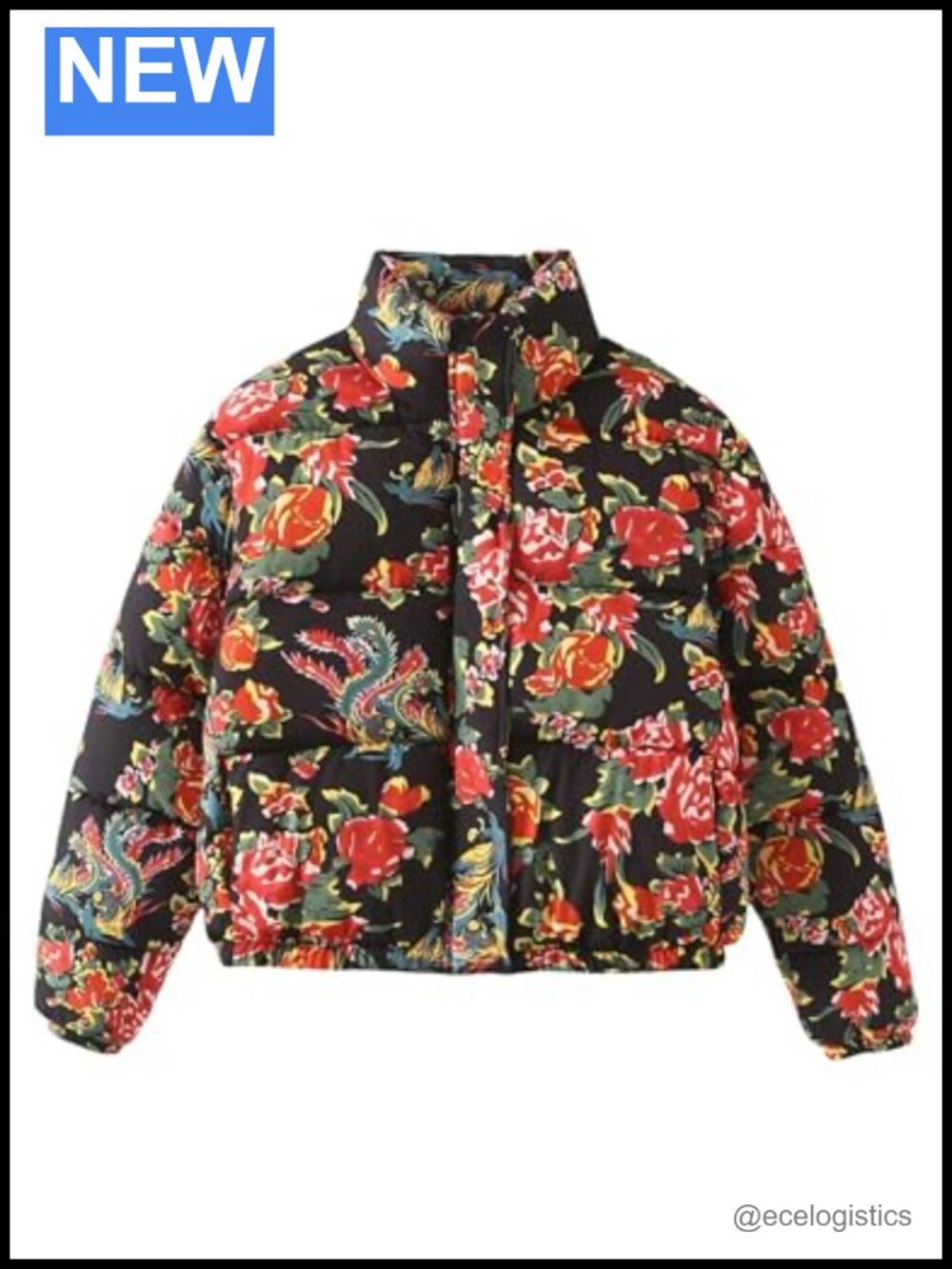 Women Floral Puffer Jacket Cropped Lightweight Quilted Coat